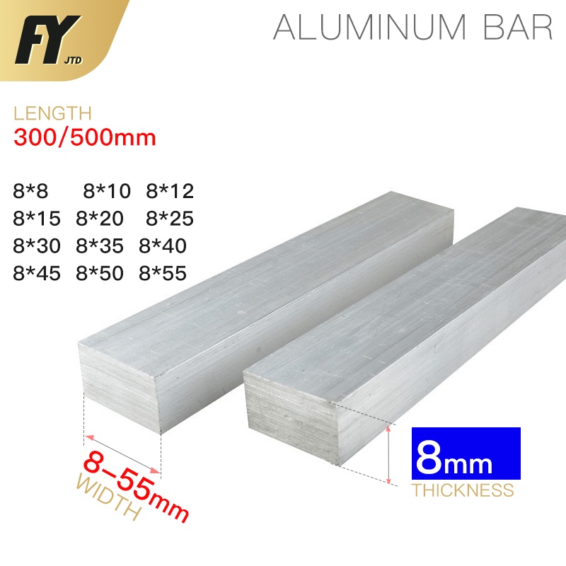 FUYI Aluminium Solid Square Bar 8mm thickness 300mm 500mm length