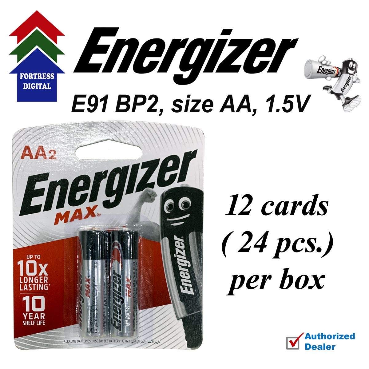 Energizer Max Alkaline size AA Battery E91 BP2 (12 crds/24 pcs BOX) PH