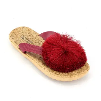 red pom pom slippers