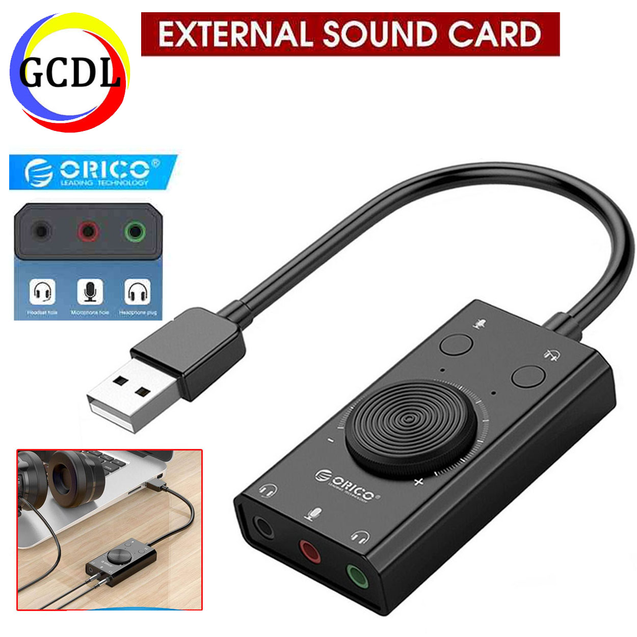 ORICO SC2 External USB Sound Card Volume Adjustable Audio Cards Adapter