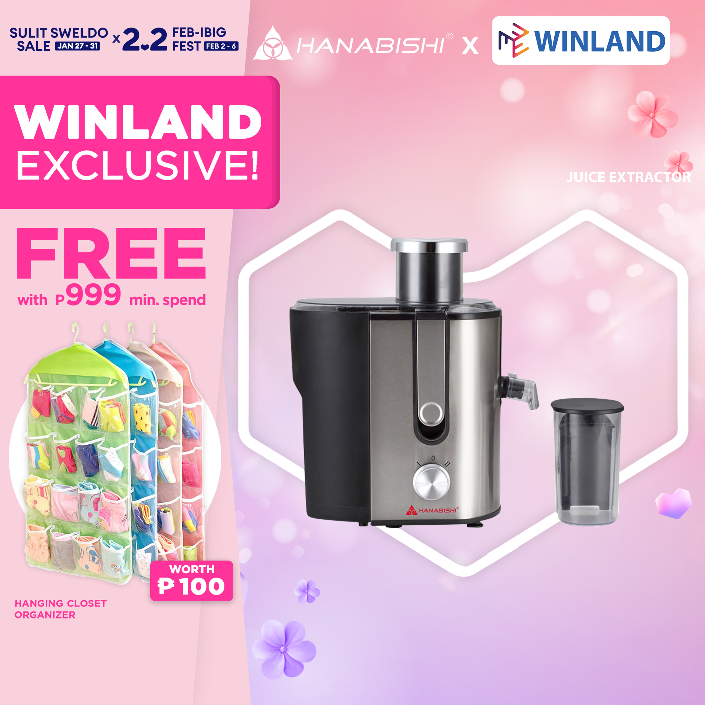 HANABISHI by Winland Juice Extractor 1.2 liter Pulp Container & 500mL