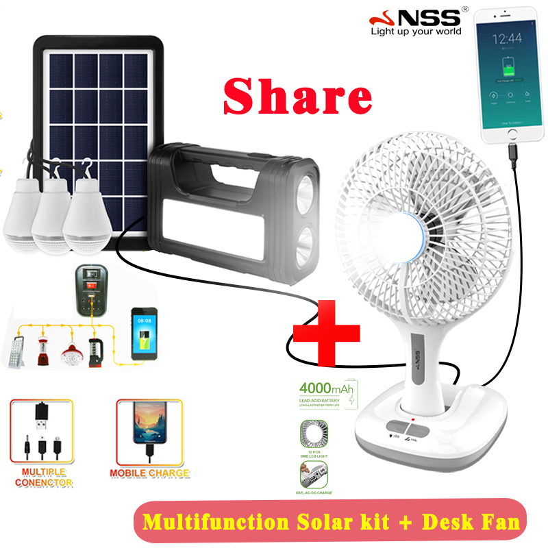 NSS 6Inch Solar Eletric Fan With Solar Panel Outdoor Fan With Led Light