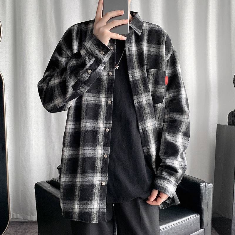 Mens Polo Long Sleeve Checkered Plaid 