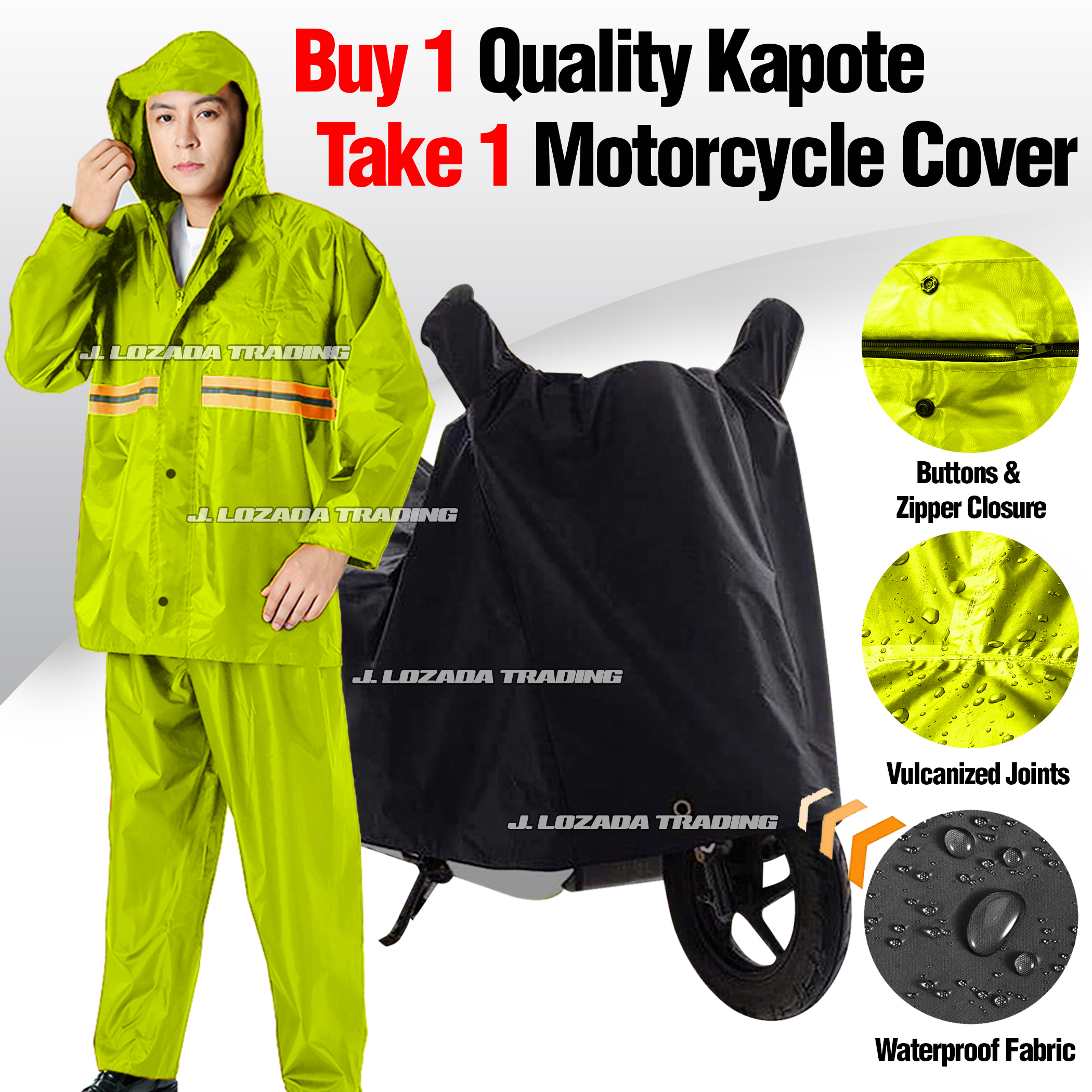HIGH QUALITY RAINCOAT WITH MOTORCYCLE COVER, KAPOTE, VULCANIZE STITCH