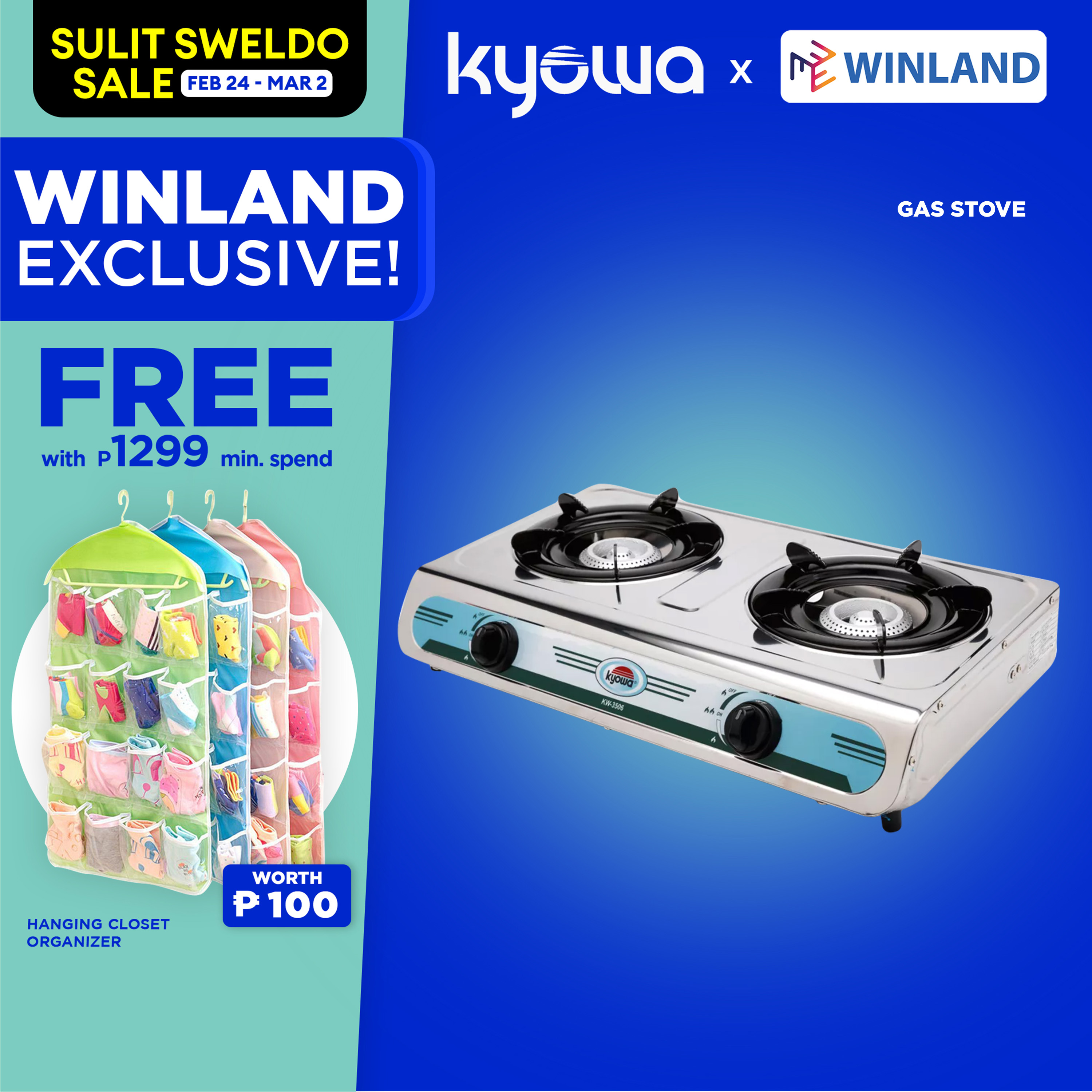 KYOWA by Winland Stainless Steel Double Burner Gas Stove with Cast Iron