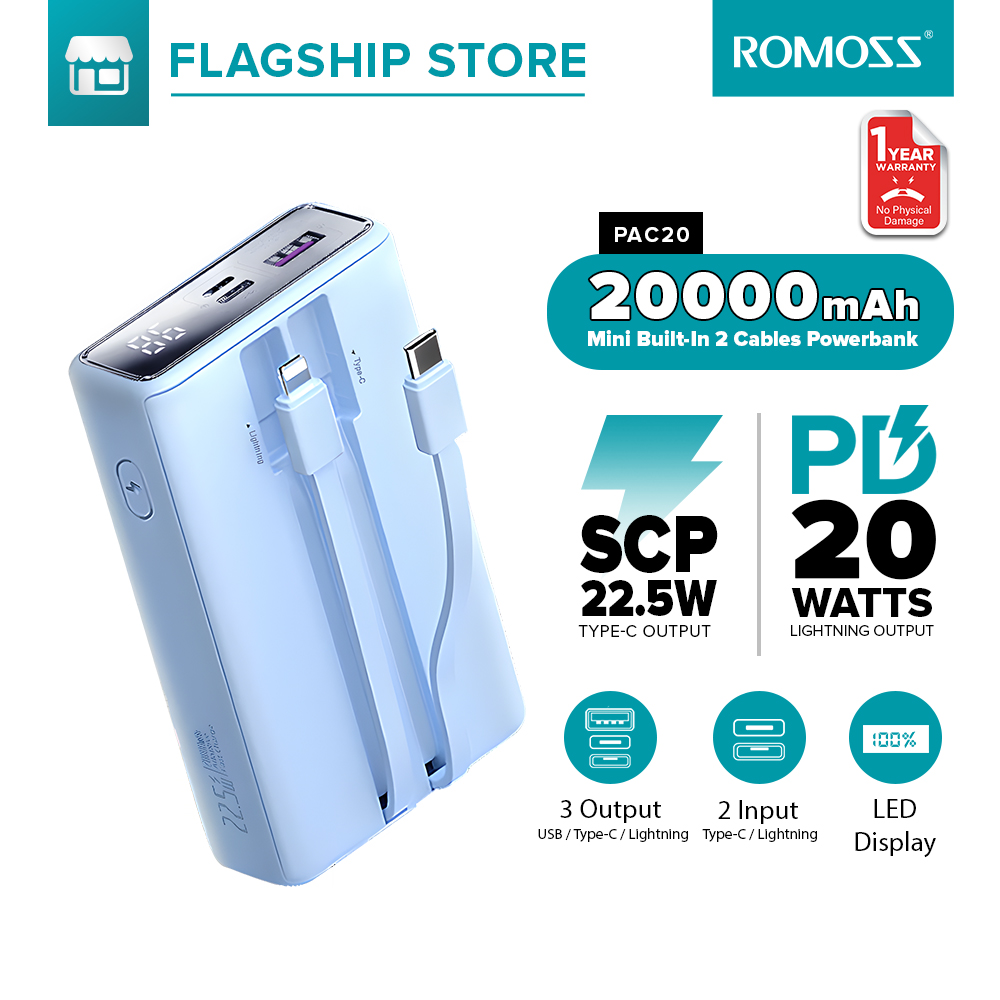 ROMOSS 30000mAh Power Bank, Sense8F Portable Charger, 22.5W USB C PD20W  Fast Charging, Phone Battery Pack with 3 outputs & 3 inputs, Compatible  with