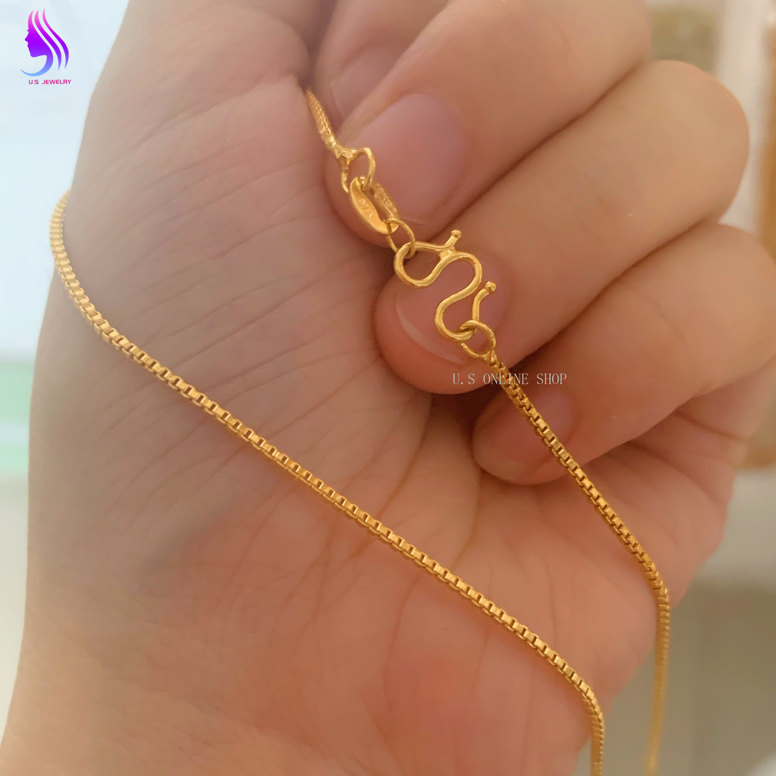 18K Saudi Gold Necklace Gold Necklace Gold Lock Bone Of Box Chain Necklace