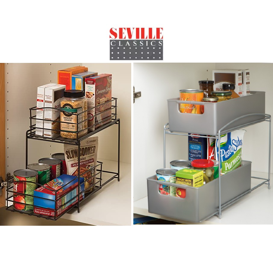Seville Classics 2Tier Sliding Basket Kitchen Organizer
