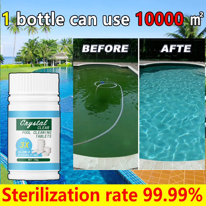 【Sterilization rate 99.99】Pool Cleaning Tablet 100g Quickly eliminate algae in the pond to make