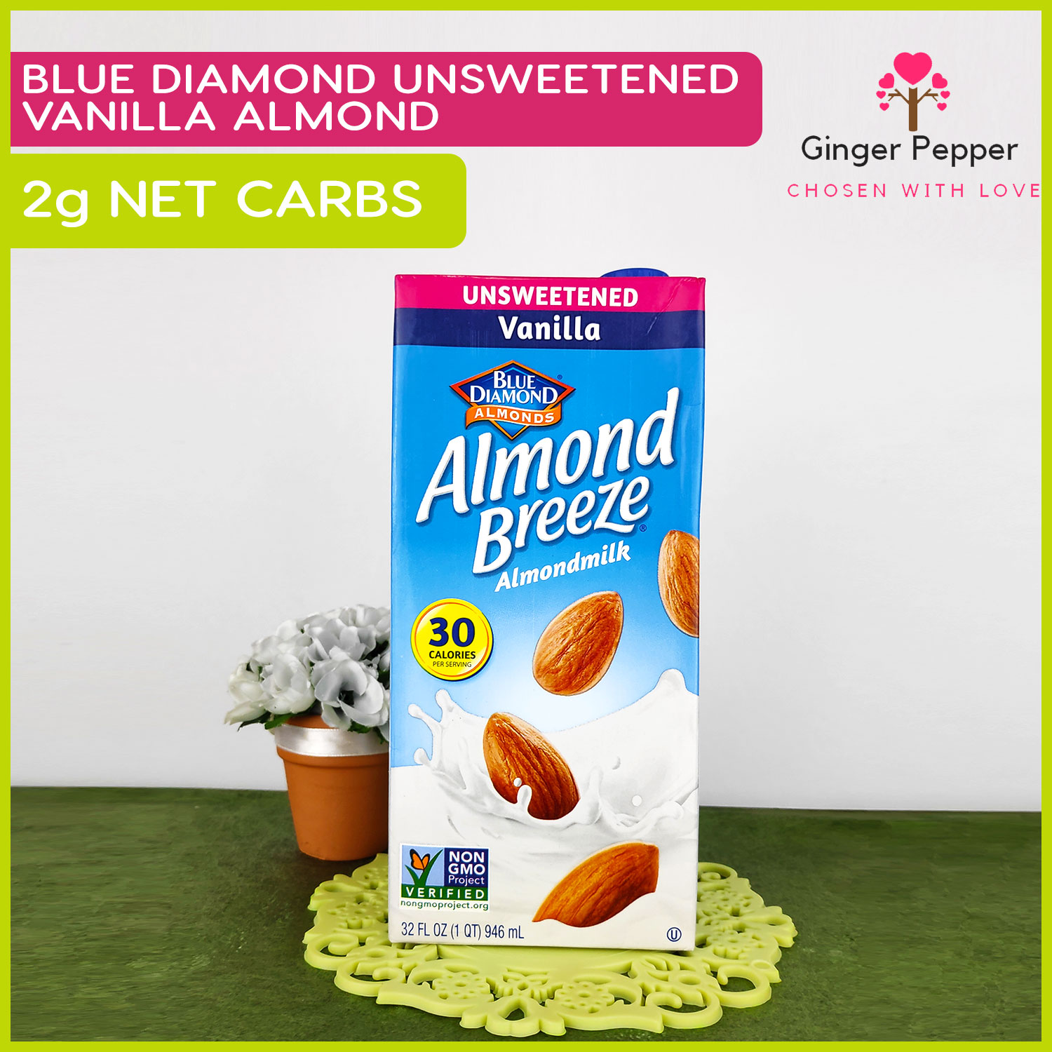 BLUE DIAMOND ALMOND BREEZE UNSWEETENED VANILLA 946ML KETO, LOW CARB