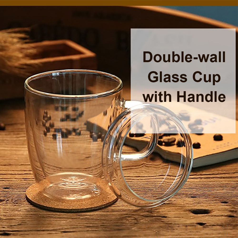Locaupin 375ml Heat Resistant Double Wall Insulated Glass Mug Hot Cold