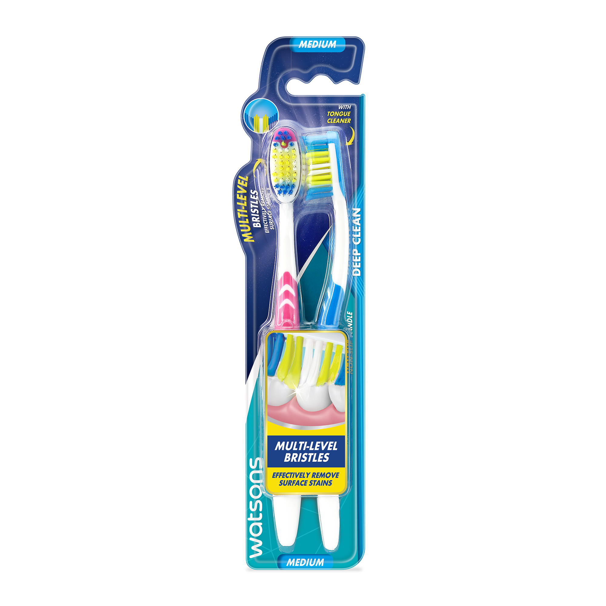 Watsons Toothbrush Multi-Levels Bristles Deep Clean Medium 2s | Lazada PH