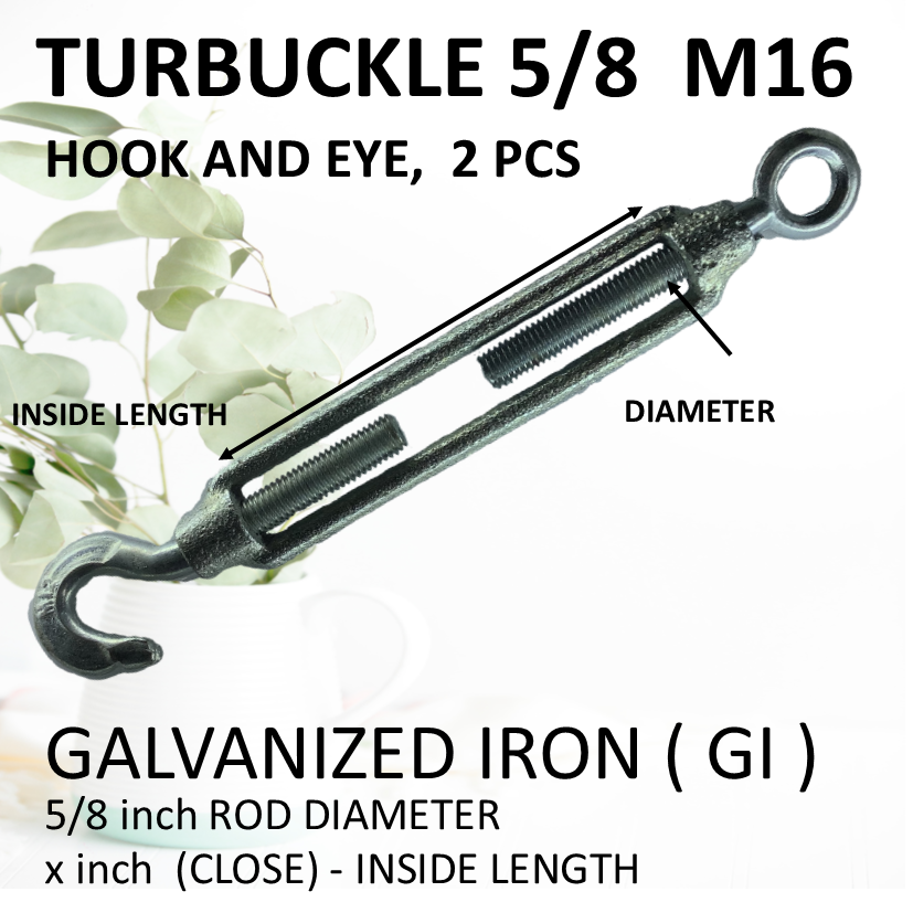 Turnbuckle Steel Hook & Eye 5/8 or M16 5/8 inch rod diameter for Wire