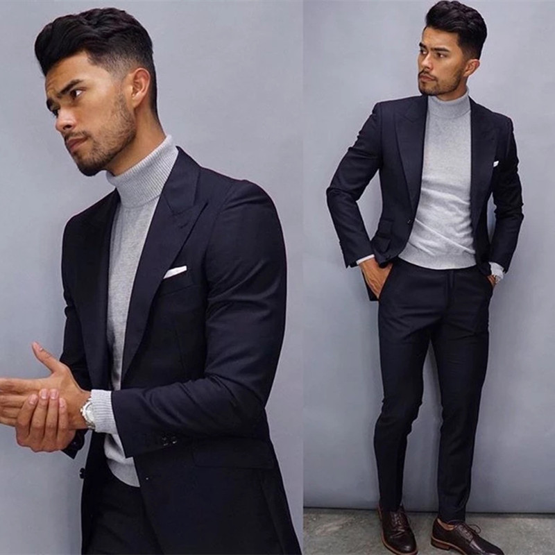 Navy Blue Suit Jacket With Black Pants 