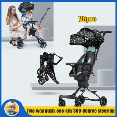 KIDONE💖 lightweight folding baby stroller, one-key 360 steering, two-way push, can be boarded. 8 months-5 years old