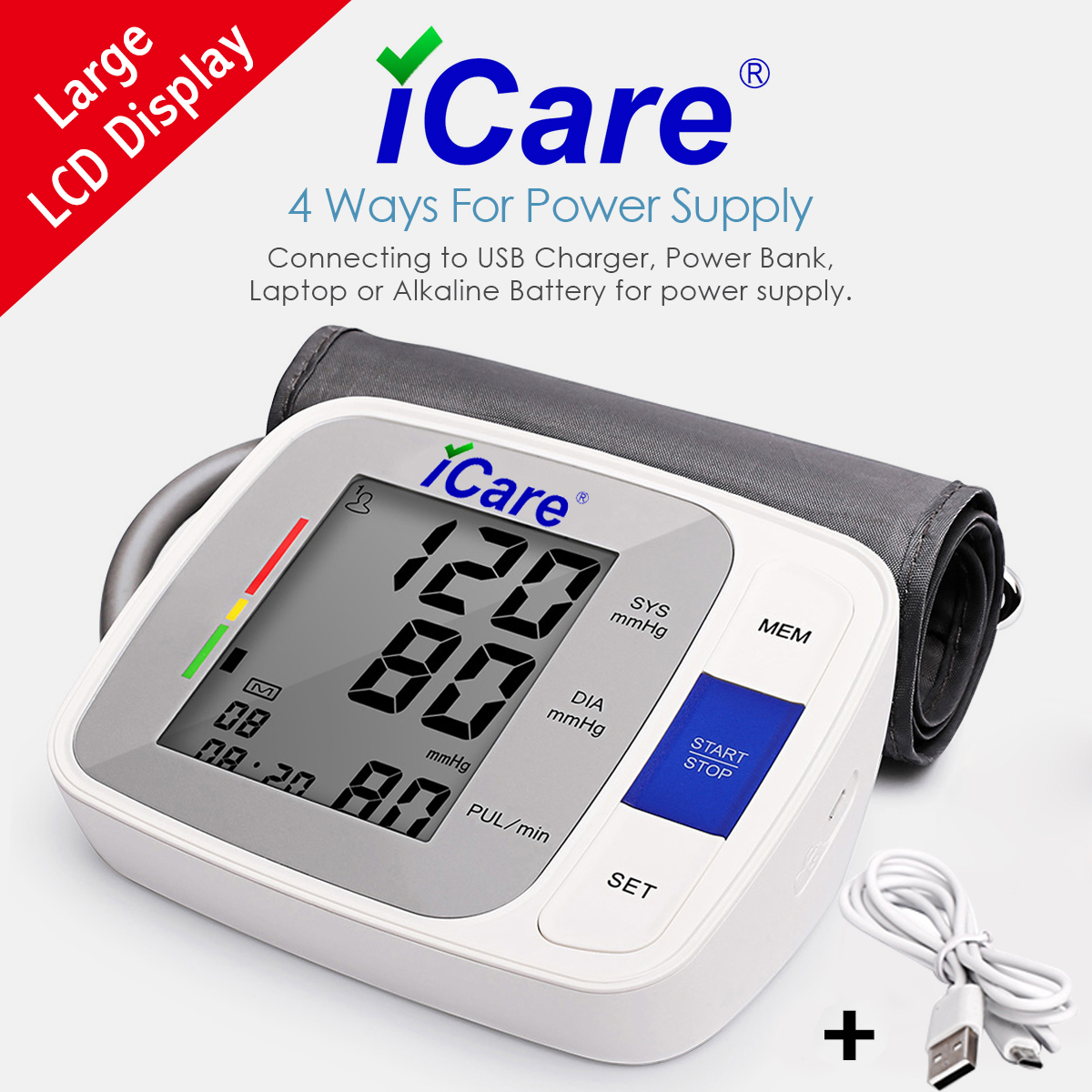 iCare®CK809 USB Powered Automatic Large LCD Display Blood Pressure