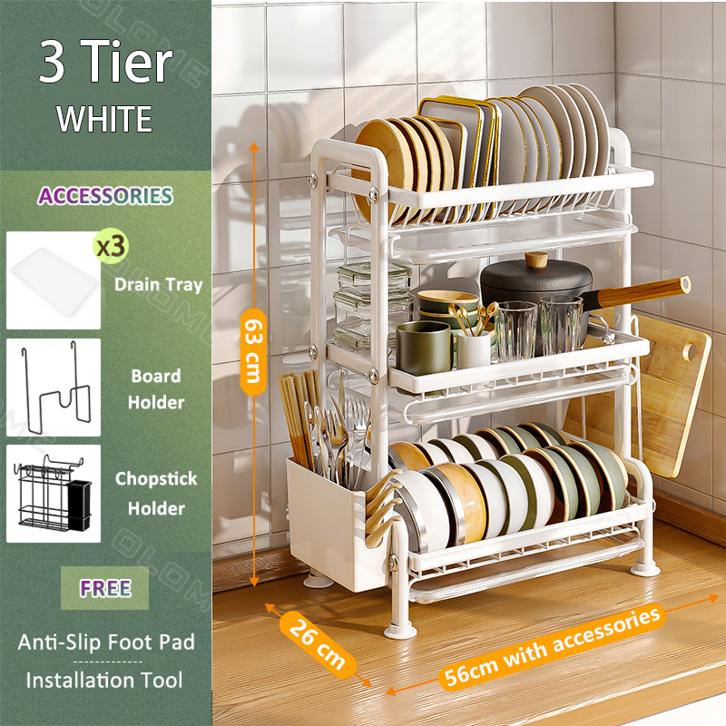 Dishes storage rack drying tableware dishes bowl rack countertop storage  box kitchen rack home drain storage rack (Color : 3rd floor, Size : 53cm)