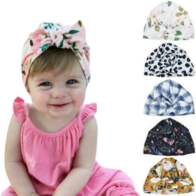 【COD&Ready Stock】Elastic Floral Print Beanie Hat Infant Turban Hat Cotton Baby Headband