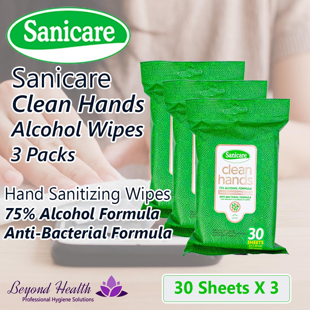 Sanicare Clean Hands Alcohol Wipes with 75 Alcohol 30 Sheets 3 Packs