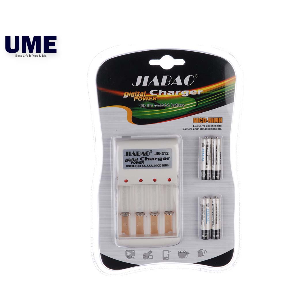 Jiabao JB212 Battery Charger with 4 Pieces 350mAh AAA/600mAh AA