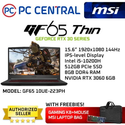 MSI GF65 Thin (GF65 10UE-223PH) RTX 30 series Gaming Laptop | Intel i5 10th gen | RTX 3060 | 512GB SSD | 8GB RAM (PC CENTRAL)