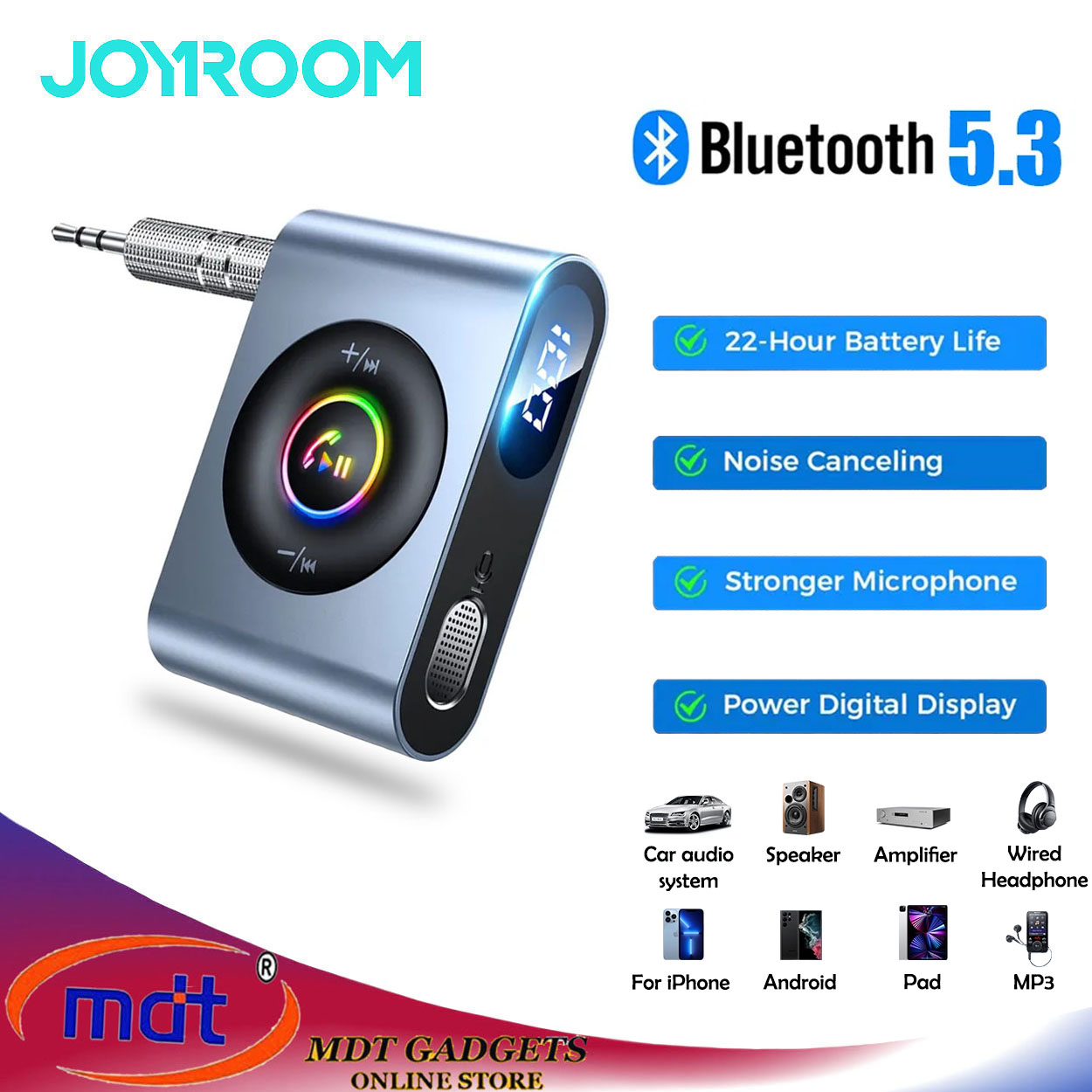 Joyroom 3 in 1 Car Aux Bluetooth Car Adapter Handfree Bluetooth