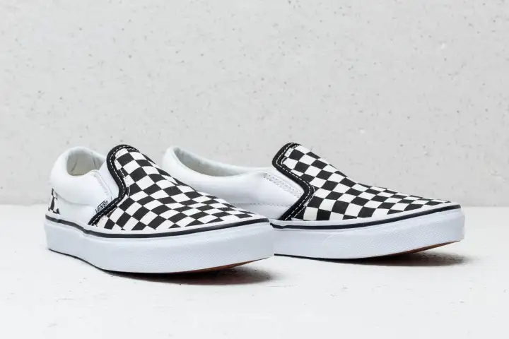 true white checkerboard slip on vans