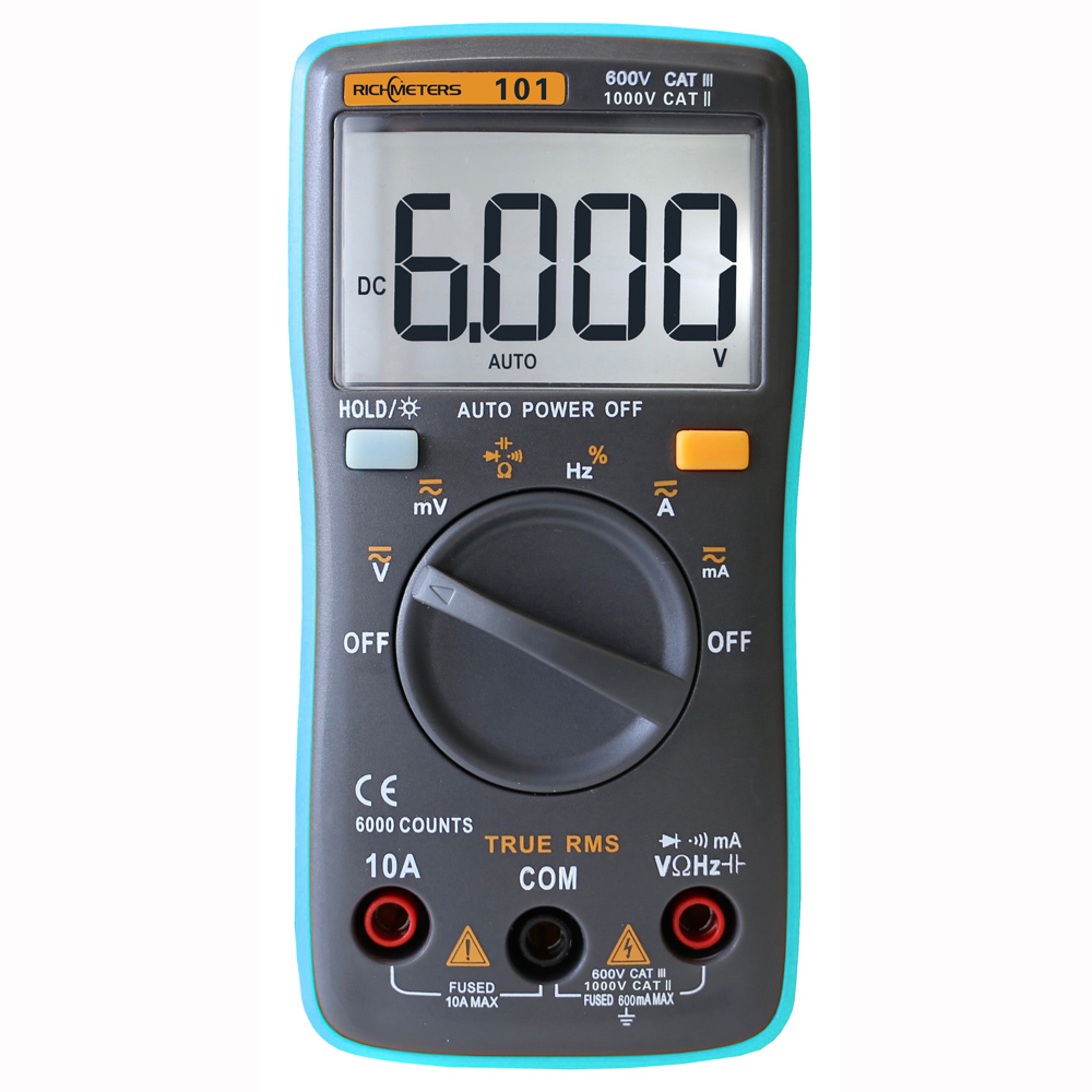RICHMETERS RM101/RM102 Multimeter True RMS Multifunctional LCD Digital DMM DC AC Voltage Current Meter Resistance Diode Capacitance Tester Measurement Automatic Polarity Identification Ammeter Voltmeter Ohm