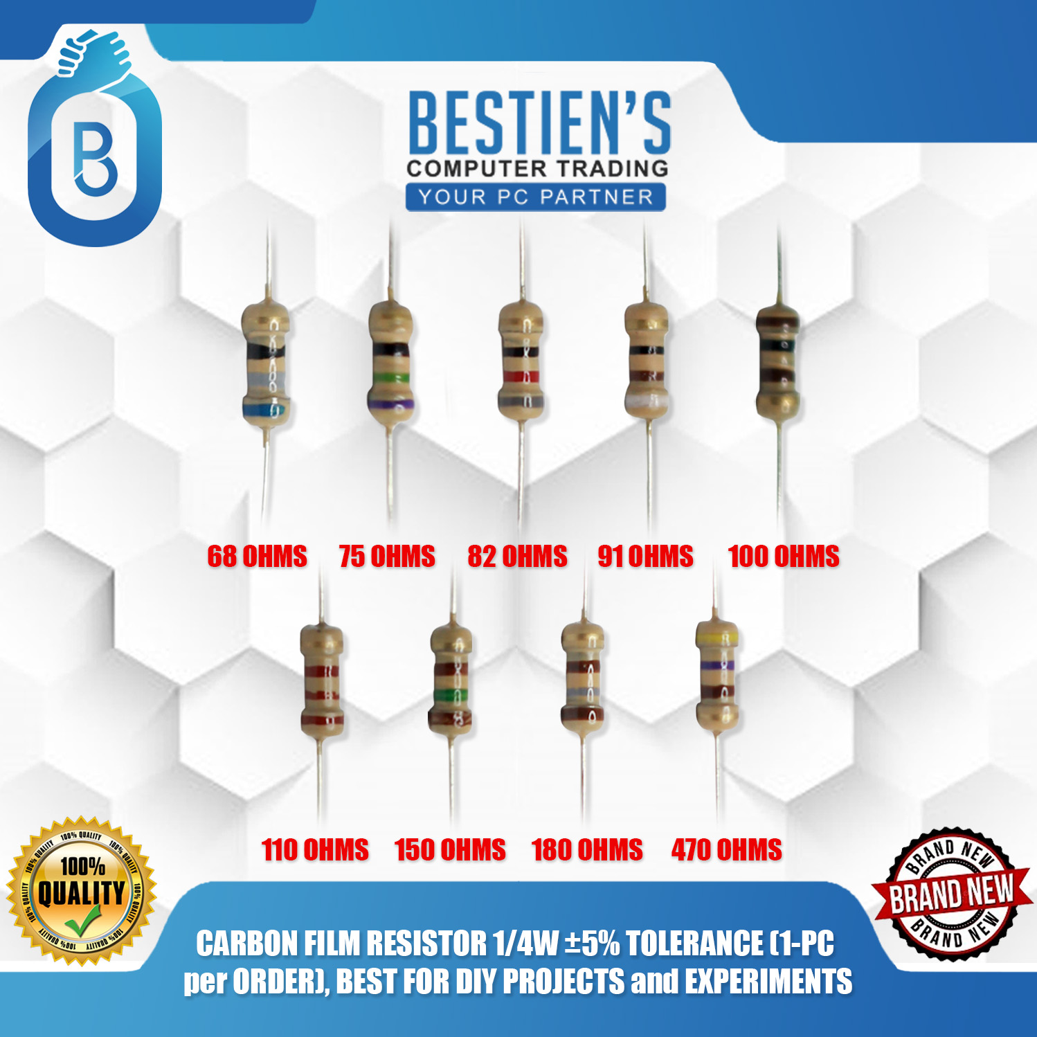 Resistenze Film Di Carbonio 10KΩ - 100 Pezzi 1/4W Per Circuiti Elettrici E Progetti DIY - Foto 3