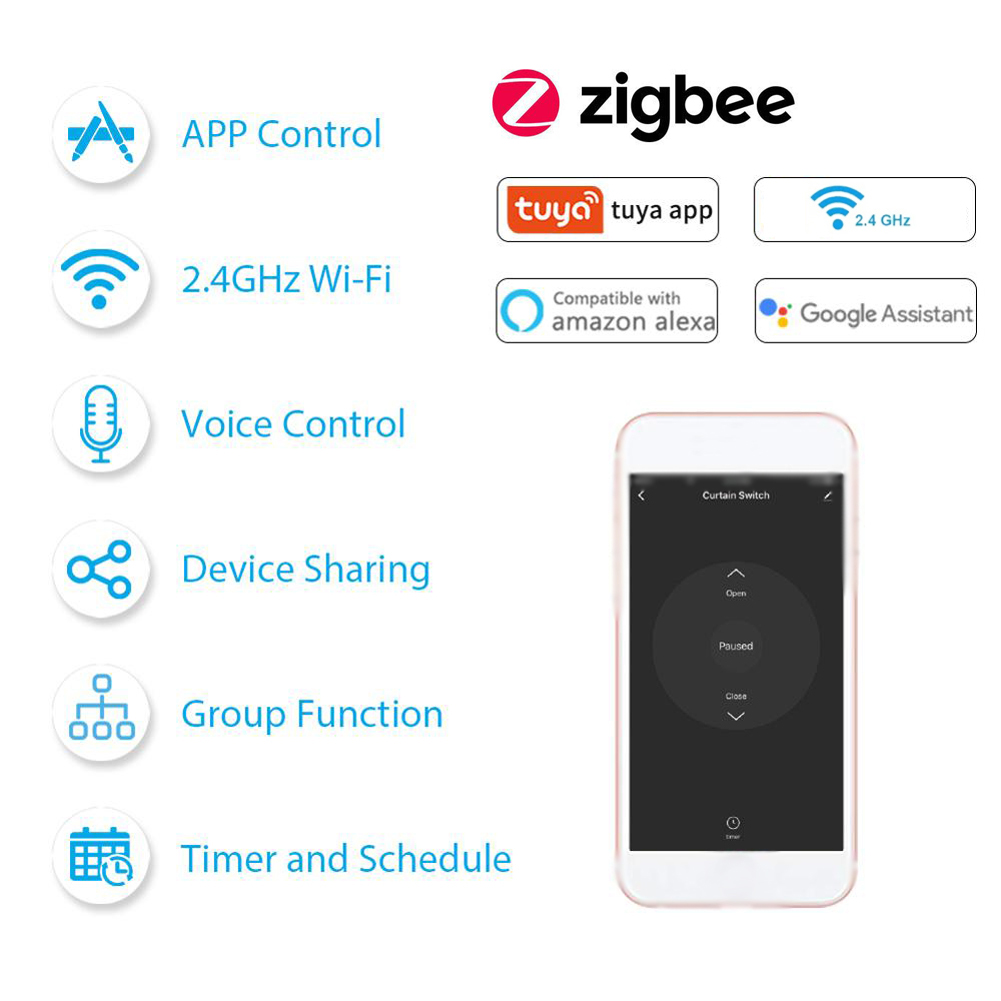 QS-Zigbee-CP03 Tuya ZigBee Intelligent Curtain Swtich Module Home Curtain Modification Module Mobilephone Device Sharing Timing Function APP Remotes Control Compatible with Alexa Google Home Voice Control Need to be Used with Gate-way