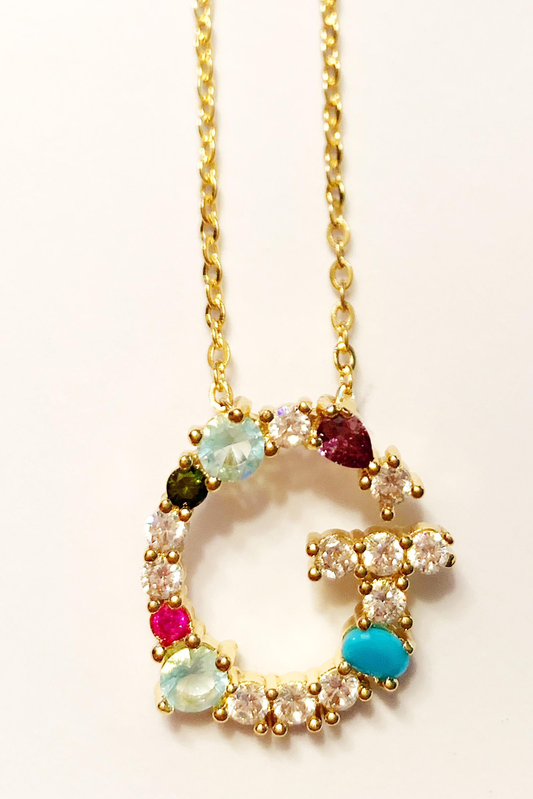 Gem and Stone Letter Necklace - G 