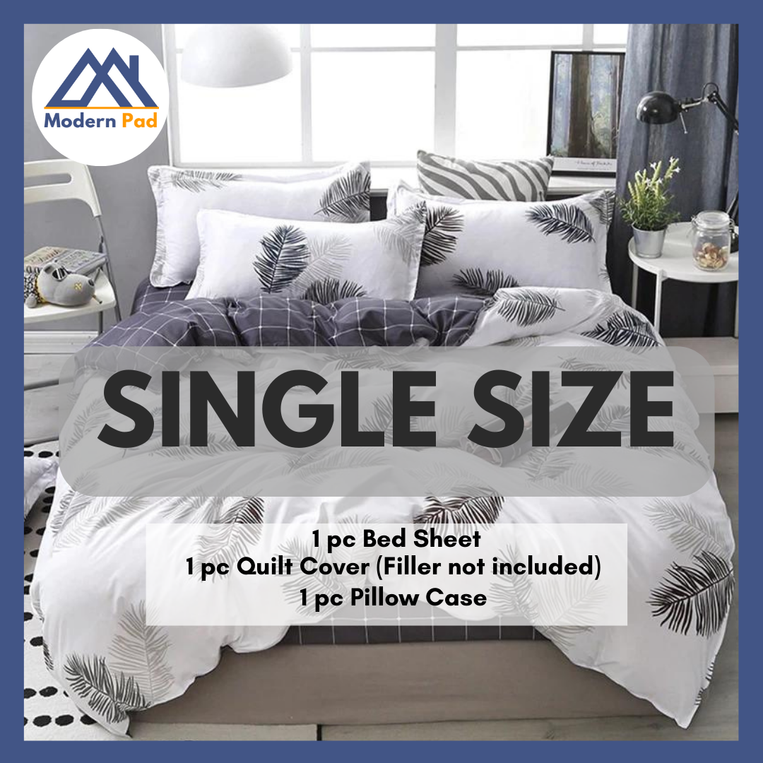 MODERN PAD Cozy 4 in 1 Cotton Bedsheet Bedding Set White & Gray Feather