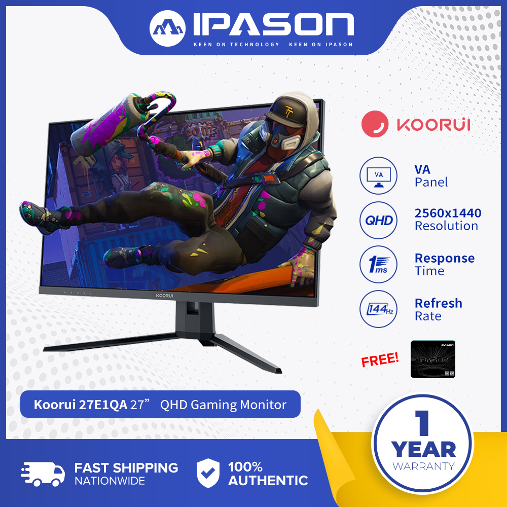 KOORUI 27E1QA 27Inch QHD Gaming Monitor 144 Hz, VA, 1ms, DCIP3 90
