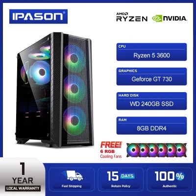Ipason AMD Ryzen 5 3600 6 Core 3.6Ghz GTX 1050Ti 4G GT 1030 2G Graphics Card With 240G SSD 8G DDR4 2666Mhz Memory Gaming Desktop Computer