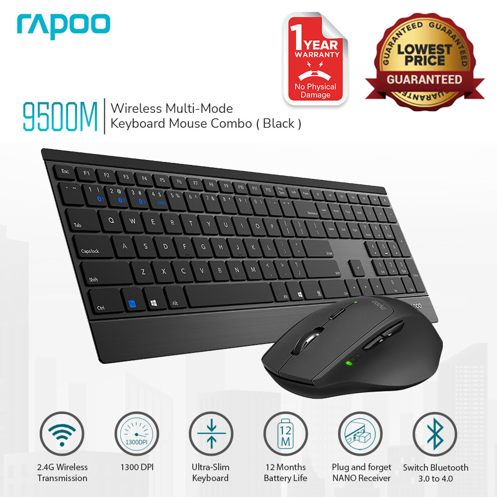 Wireless Keyboard and Mouse Combo, RAPOO 9500M Multi-Device Wireless Keyboa  品多く