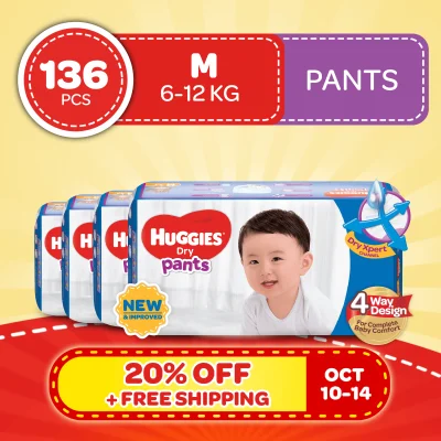 NEW! Huggies Dry Pants Medium - 34 pcs x 4 packs (136 pcs)
