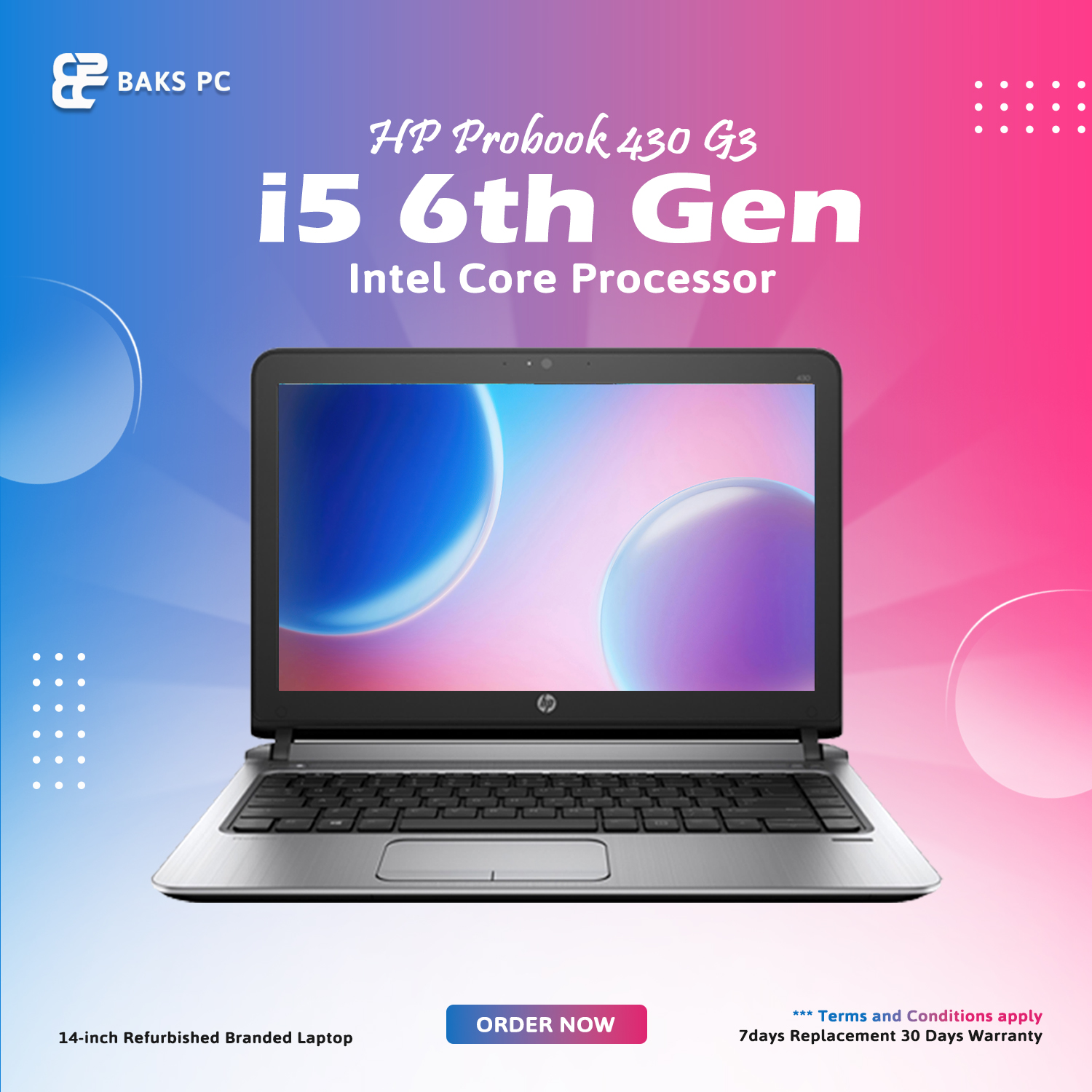 HP PROBOOK 430 G3 LAPTOP | Intel®Core i5 6th | 8gb Ram | 120gb SSD
