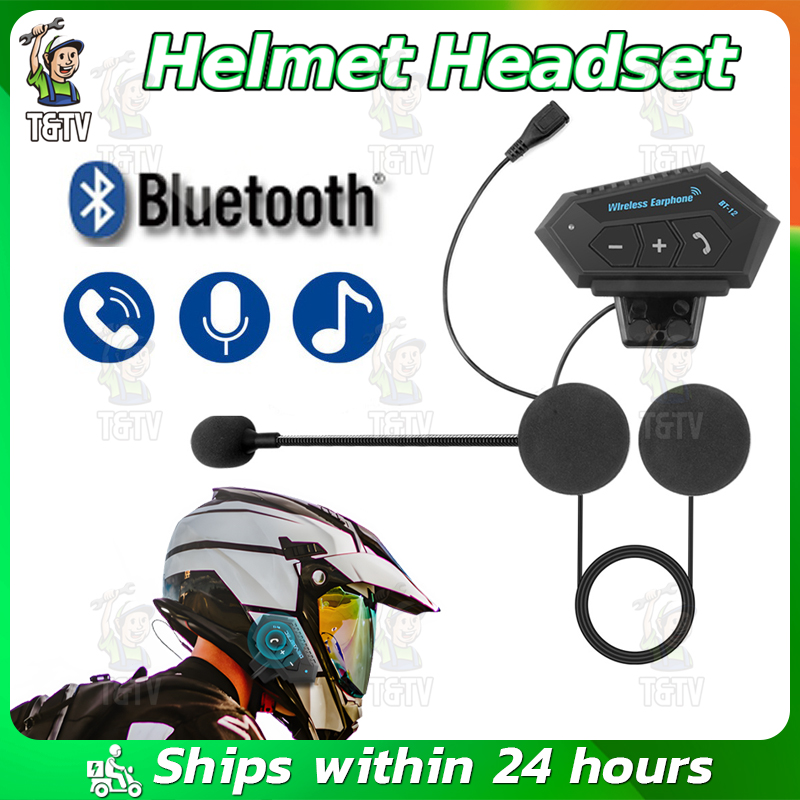 BT12 Bluetooth 5.0 EDR Motorcycle Helmet Headset Bass Sound Waterproof ...