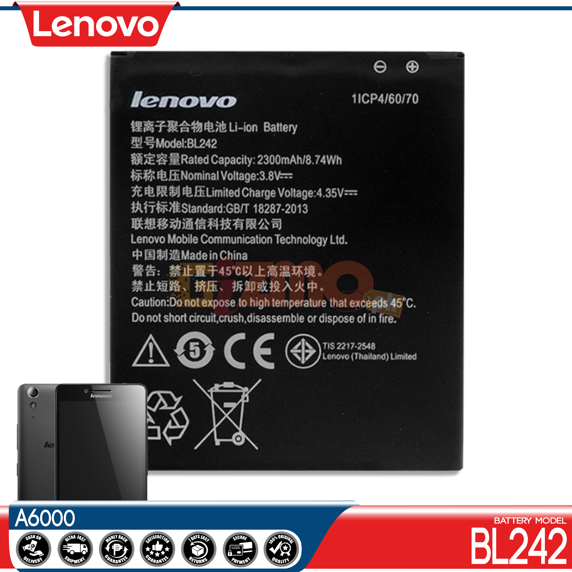 A6010 Lenovo A6000 Plus Battery Lenovo A6000 Battery Model BL242