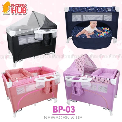 Phoenix Hub BP-03 Infant Baby Rocker Crib Convertible to Rocker and Playpen Crib with Mosquito Net and Diaper Changing Table