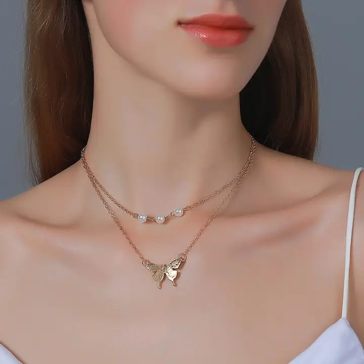 Download Double Layer Imitation Pearl Butterfly Pendant Necklace Creative Retro Clavicle Chain 24k Bangkok Gold Jewelry Gift Buy 199 Free Shipping Lazada Ph