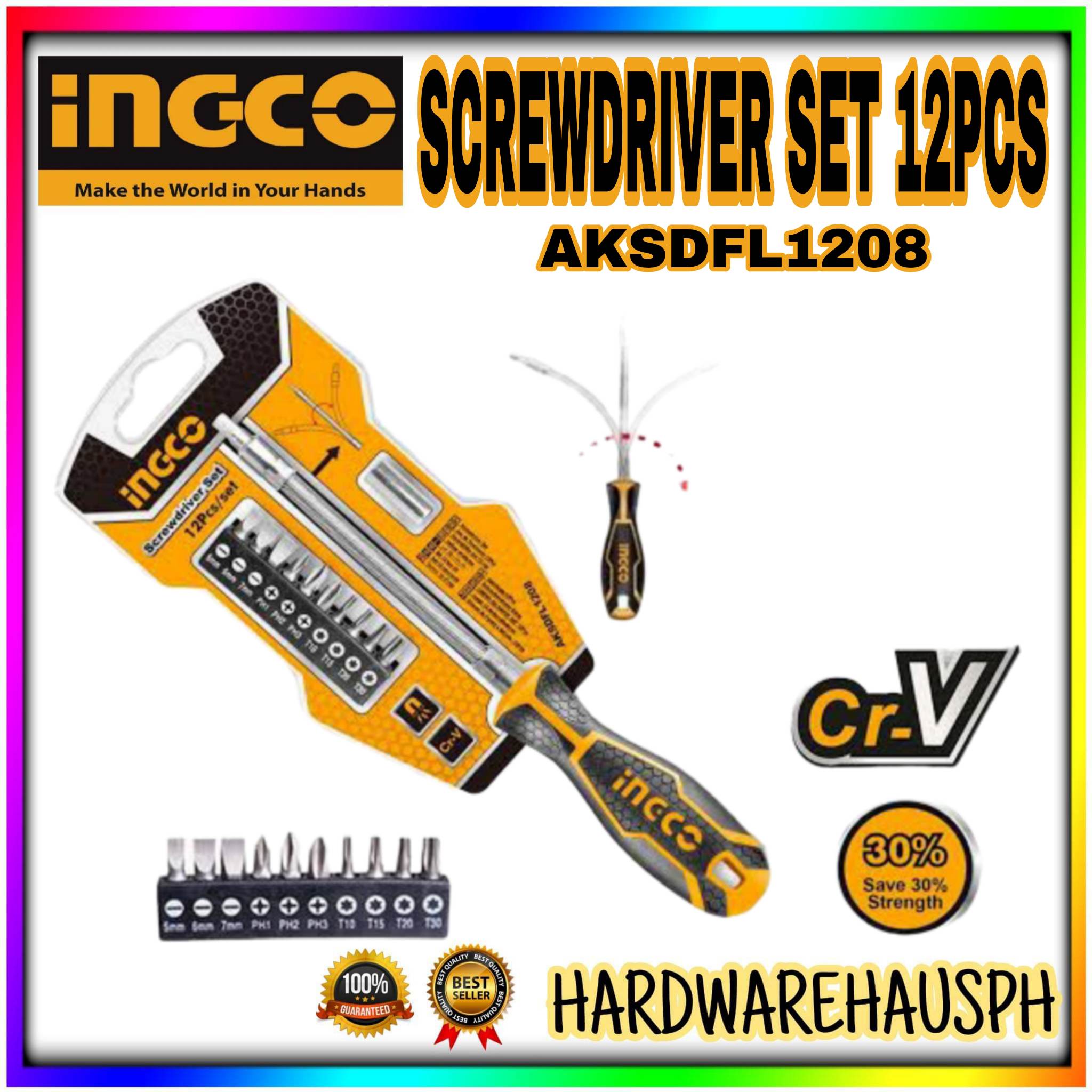 INGCO Flexible Shaft Screwdriver 12PCS SET AKSDFL1208 Lazada PH