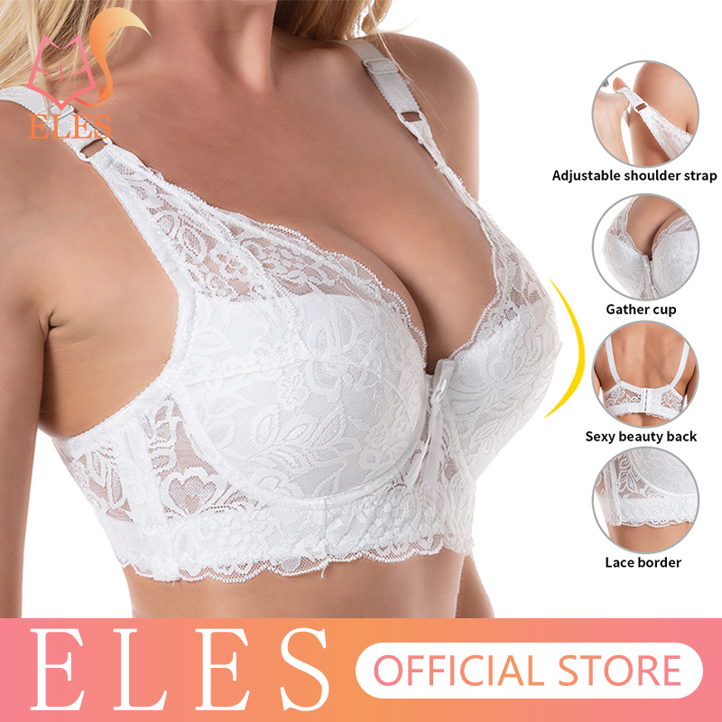 ELES Plus Size Push Up Bra for Women Sexy Lace Underwired Bralette