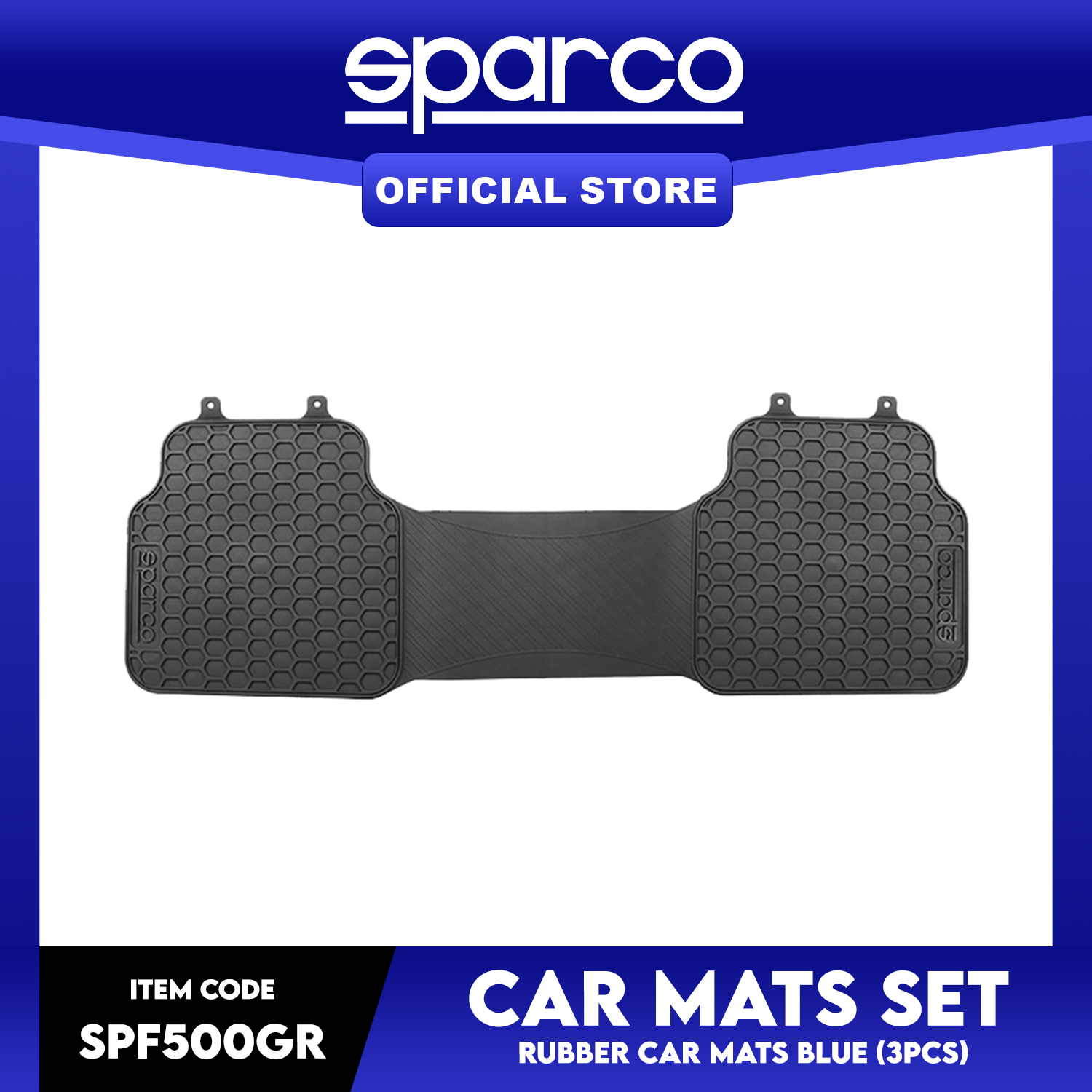 Sparco Corsa Car Mats Set of 3pcs Universal And Quick Installation SPF500BL  (Black with Blue) Rubber And Durable