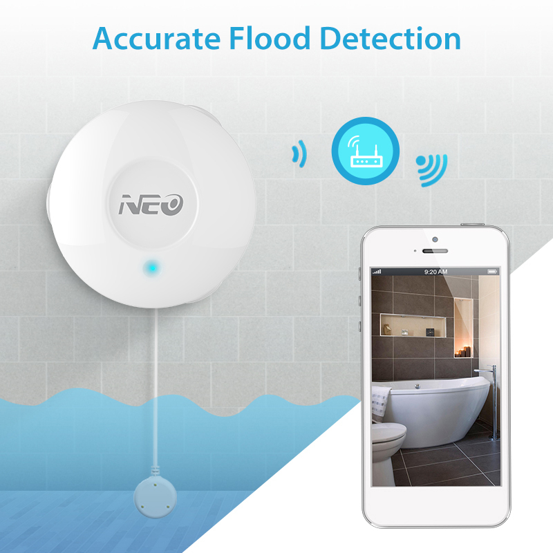 IKUNM Smart Water Leak Alarm Sensor Z wave Plus Water Flood Leakage Sensor With Remote Probe