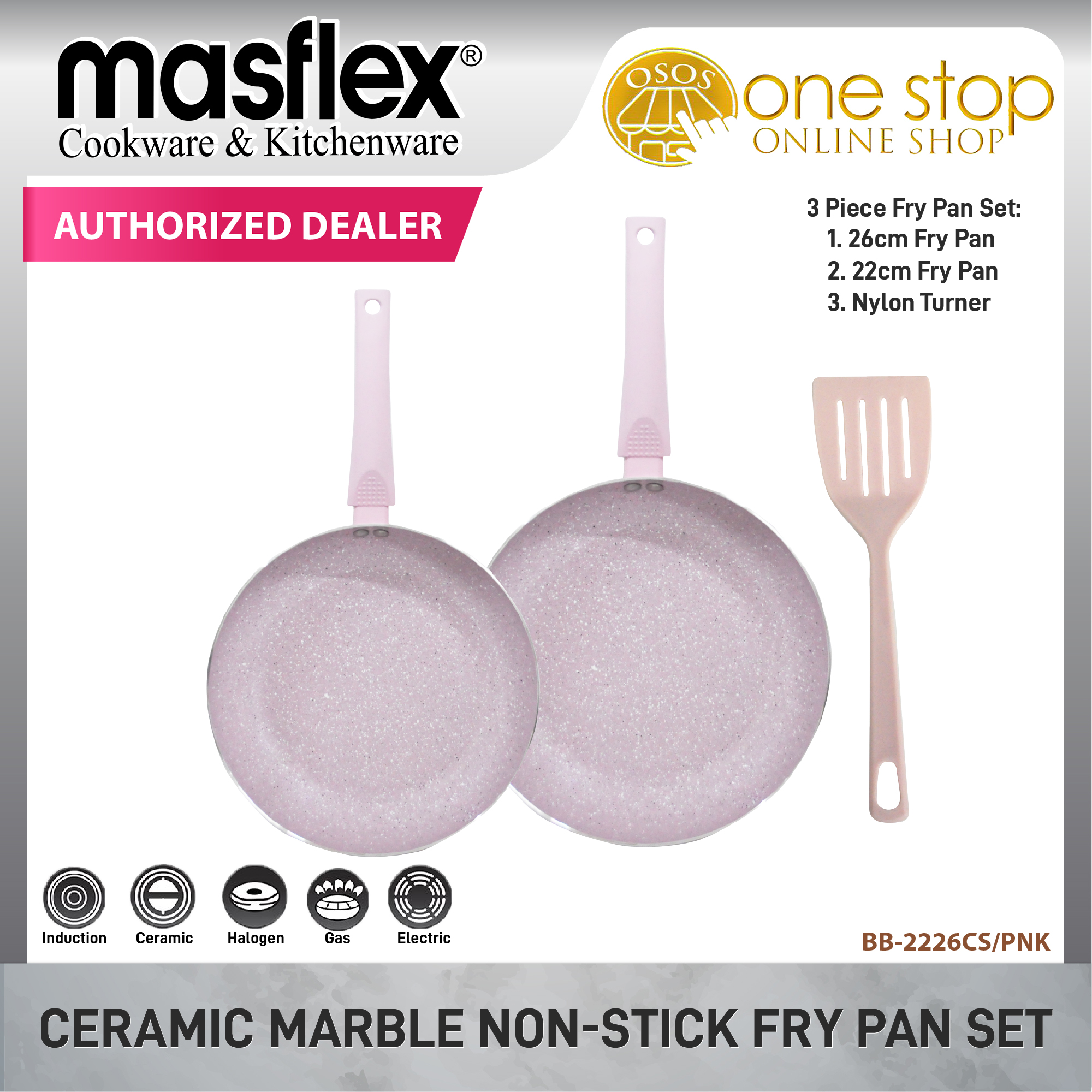 Masflex Original 3pcs Aluminum Induction Cookware with Ceramic Marble