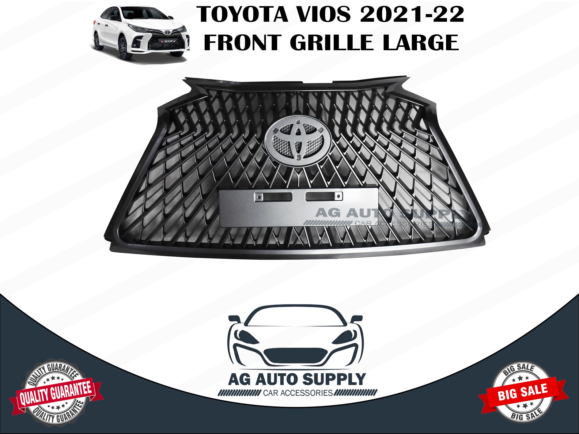 Front Grille Car Grill Guard All Black For TOYOTA VIOS 2021 2022