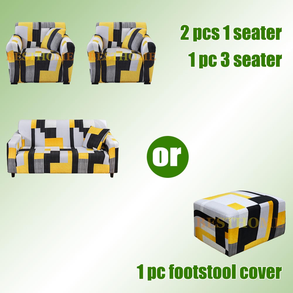 ☸3 Pcs Sofa Cover Set Elastic 2 Single and 3 Seater Sofa Cover 3 in 1 Set Sofa Covers Footstool