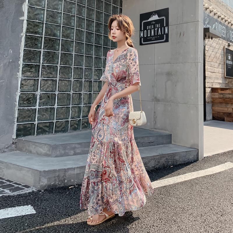 Only Korean Floral Fashion Maxi Dress 