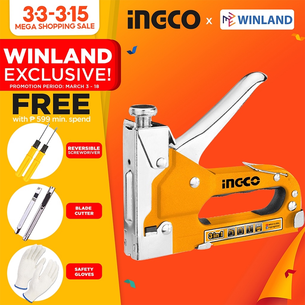 INGCO by Winland 3 in 1 Staple Gun Tacker Tucker w/ Staple Wire